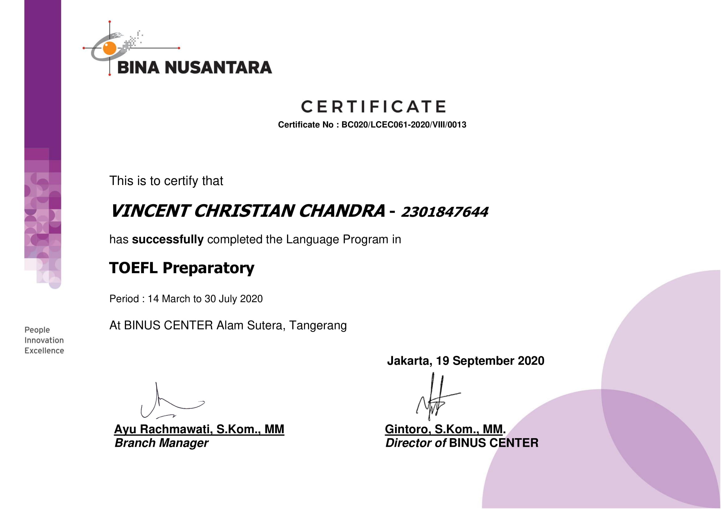 TOEFL Prep Certificate